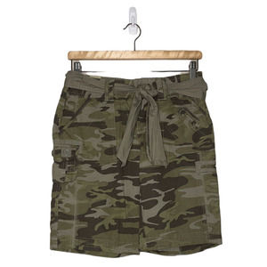 Larose Shorts Olive Green Camo Print Belted Cargo Pockets Cotton Gorpcore Size 5